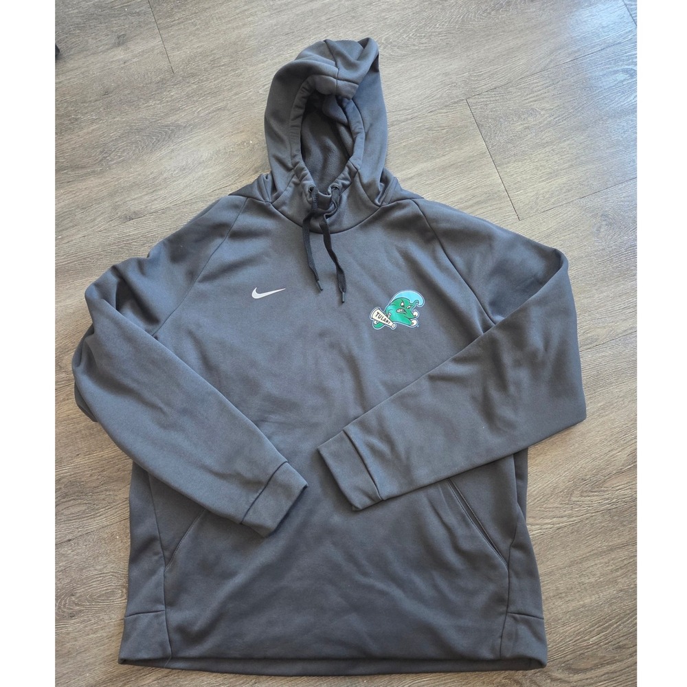 Nike Hoodie Men XL Grey Tulane Green Wave Dri-FIT Pullover Sweatshirt